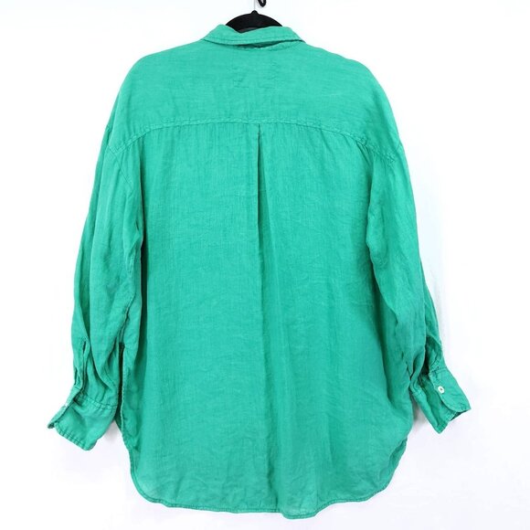 Maeve by Anthropologie Pure Linen Cate Button Down Shirt Solid Green Size Medium - Picture 2 of 14